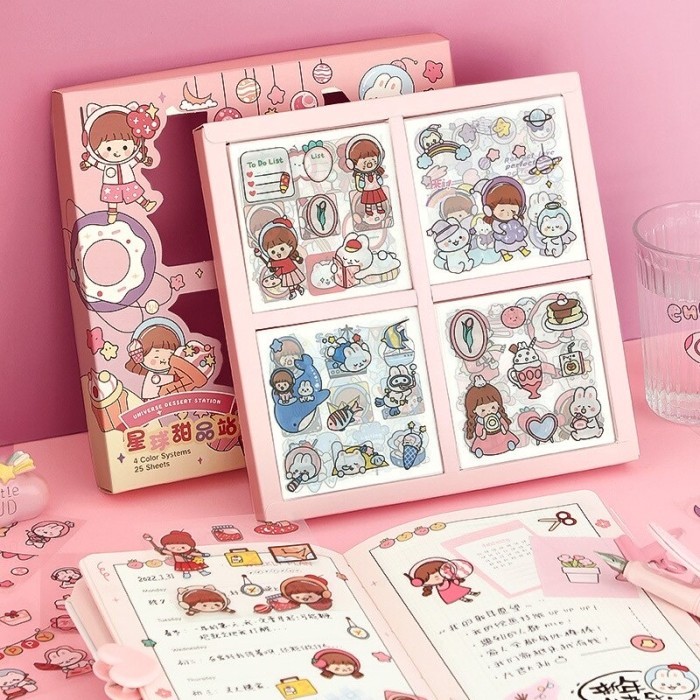 

Terbatas..! Sticker Happy Girl Flower Sakura Cartoon Cute Korean Style Pvc