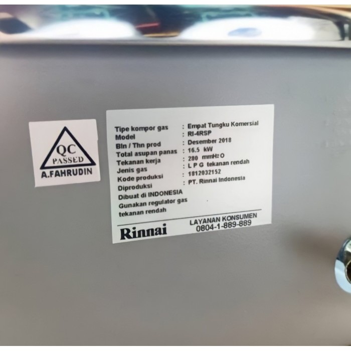Rinnai Kompor Gas 4 Tungku Api Turbo Ri-4Rspn Ri4Rspn Ri 4Rspn 4Rsp