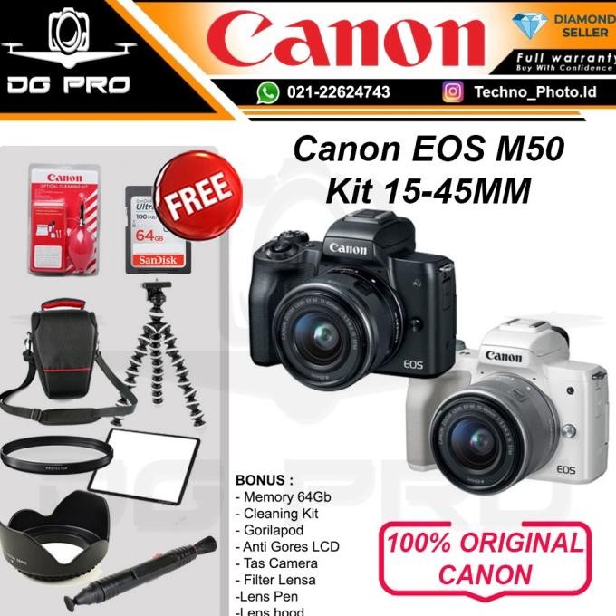 Canon Eos M50 Kit 15-45Mm Paket Bonus - Kamera Mirorrles Canon M-50