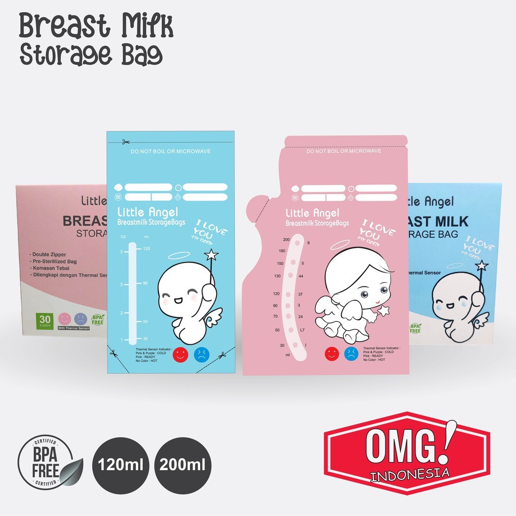 Gratis Ongkir  Kantong Asi Susu Bayi 200 Ml Little Angel Baby Breast Milk Storage Bag Sensor