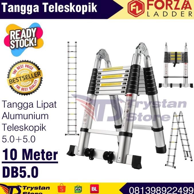 Baru Tangga Lipat Teleskopik 5.0+5.0= 10 Meter Double Alumunium Telescopic