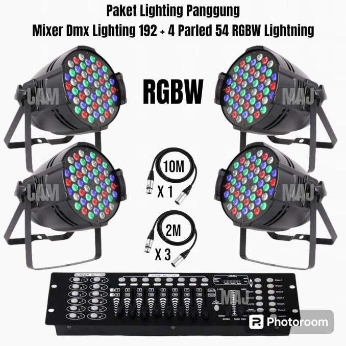 Paket Lighting Panggung Mixer Dmx 512/192 + 4 Parled 54 RGBW + XLR