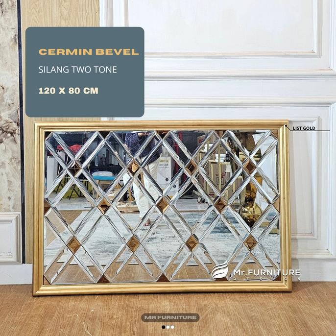 Cermin Dinding Kaca Full Bevel Frame Gold