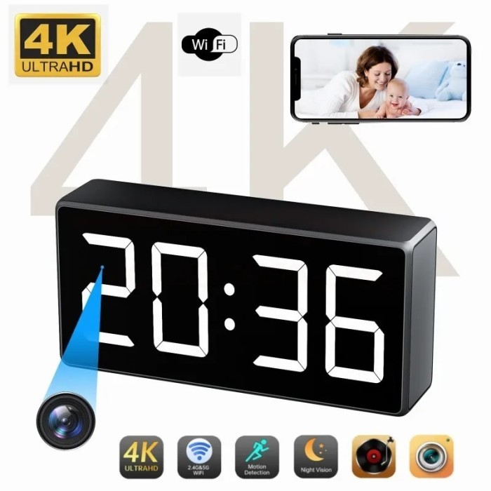 TERBARU 4K HD Clock Camera WIFI Video Surveillance Baby Monitor Alarm