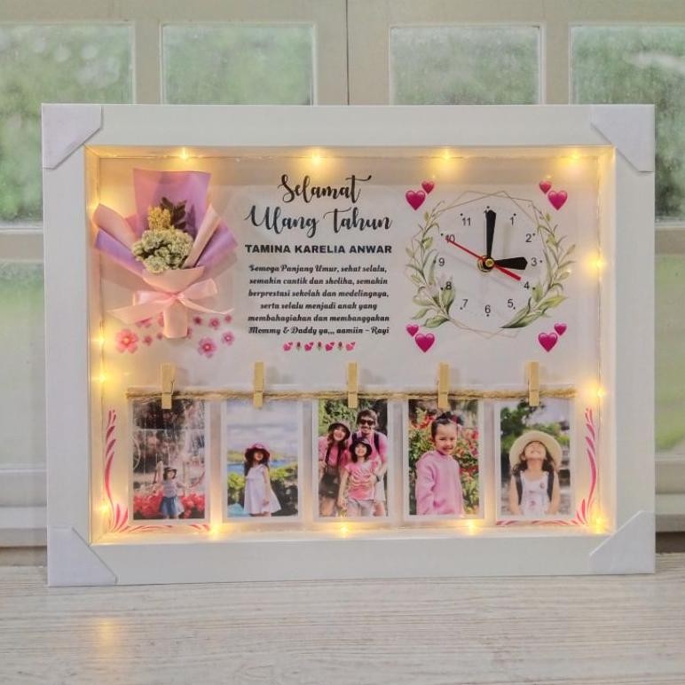 CR - ukuran besar 45x35cm jam dinding buket bunga edelweis lampu tumblr tumbler frame box 3D popup p