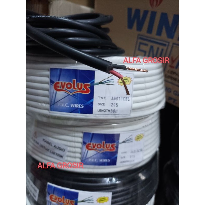 50 METER KABEL LISTRIK SERABUT 2x1.5 mm / KABEL RAMBUT 2X1.5 / KABEL LISTRIK