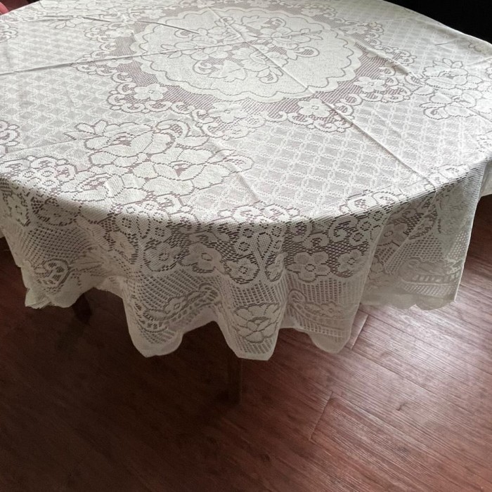 Taplak Meja Makan Bulat/Bundar Untuk 6 Kursi Renda Classsic Ready
