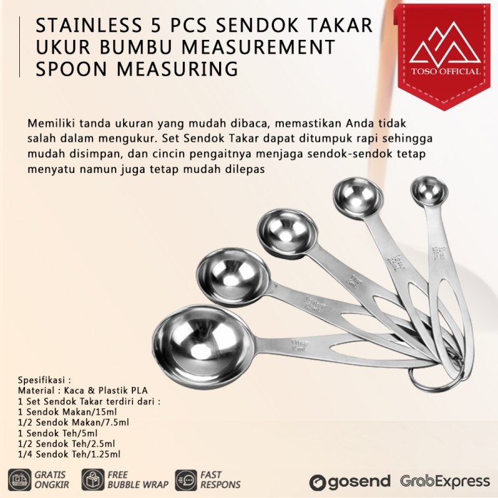 

PROMO STAINLESS 5 PCS SENDOK TAKAR UKUR BUMBU MEASUREMENT SPOON MEASURING
