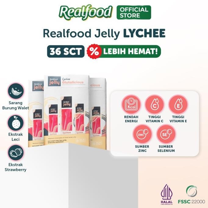 

Realfood Jelly Lychee Glutalicious Sarang Burung Walet dengan L-Glutation, Vitamin C dan Ekstrak Buah Leci, 36 pcs