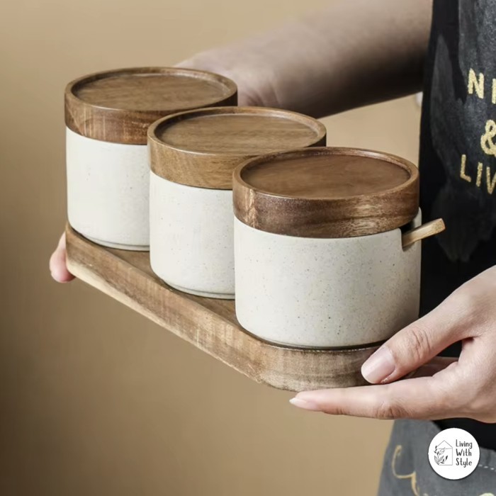 

TERBATAS Tempat Sambal Set Isi 3 Toples dan Nampan Japanese Style Premium Spice Jar Nordic Toples