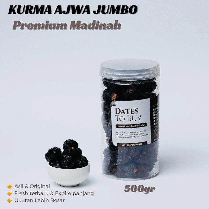 

Termurah Kurma Ajwa Jumbo 500Gr Repack Aliyah Organik Grade Super Nabi Premium