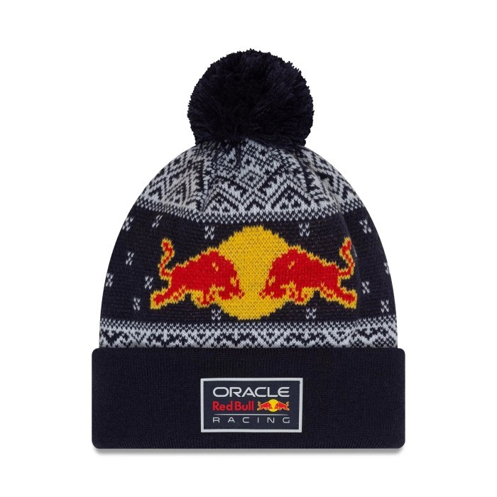 Red Bull Racing F1 2024 Limited Edition Xmas Bull Navy Bobble Knit Beanie Hat. Topi Kupluk Unisex