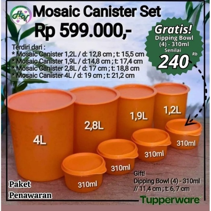 Toples Tupperware Mosaic Canister Set Raya Mosaic Canister