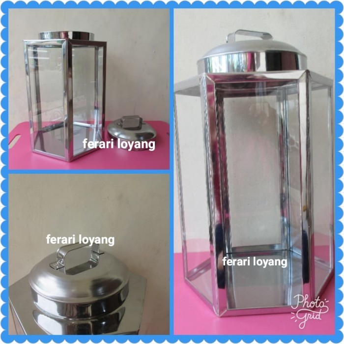 Kaleng Krupuk Stainless Jumbo/ Kaleng Kaca/Segi Enam/Souvenir Uk 30X22