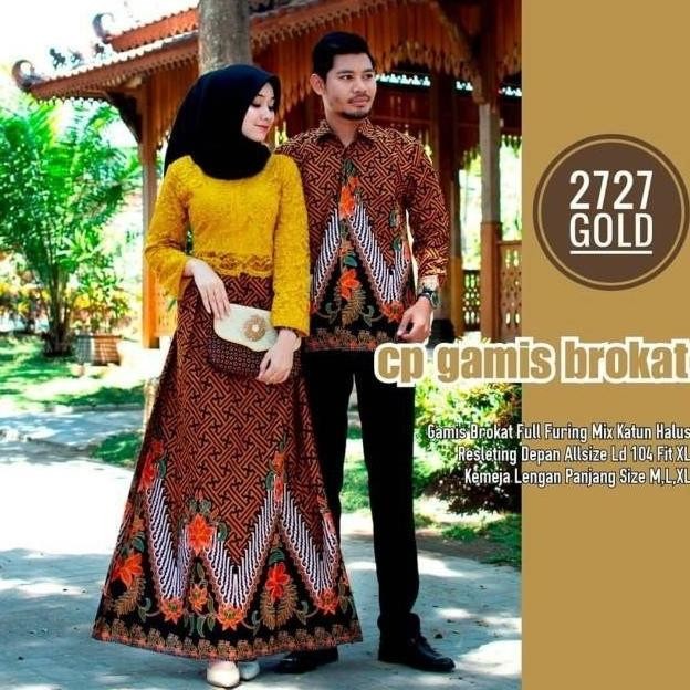 || Best seller  ~`~ Couple Gamis Batik Kombinasi Brukat Sarimbit Baju Batik Wanita ||~~~