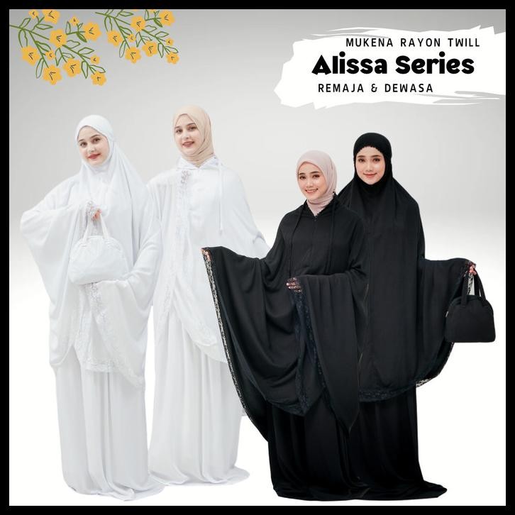 terbaru mukena umroh dan haji rayon twill polos putih dan polos hitam renda alissa best seller