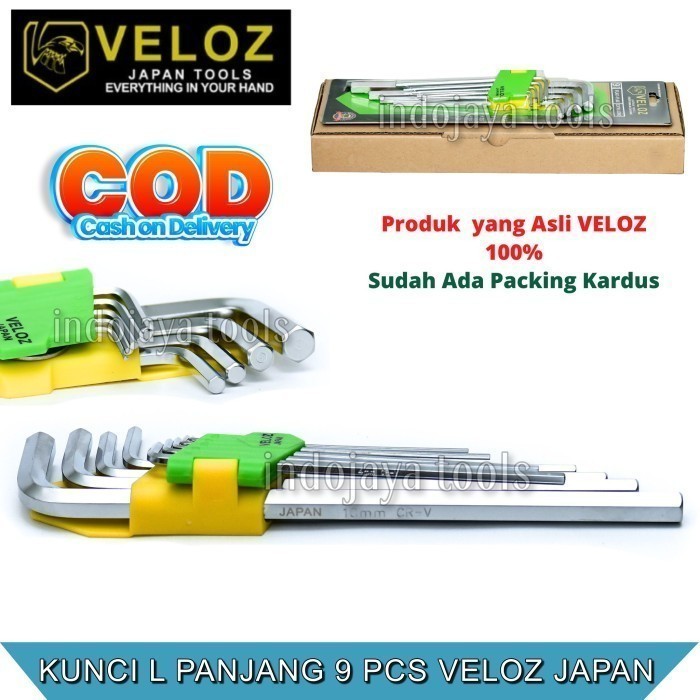 Veloz Kunci L Set 9 Pcs mm Panjang - Kunci L Set Panjang Veloz Murah