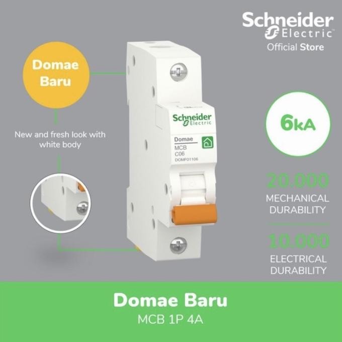 terbaru mcb 4a schneider hijau domae / mcb sneider 4 ampere 1 phase 100% ori
