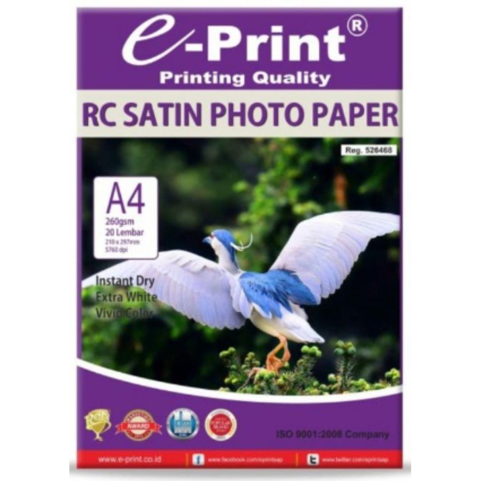 

SALE! KERTAS FOTO RC SATIN PAPER E-PRINT 260GSM A4 / SILKY PHOTO KULIT JERUK
