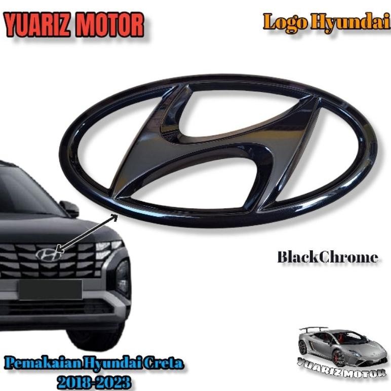 Logo Grill Depan Hyundai Creta 2018-2023 Black Chrome Original / Emblem Logo Grill Depan Hyundai Cre