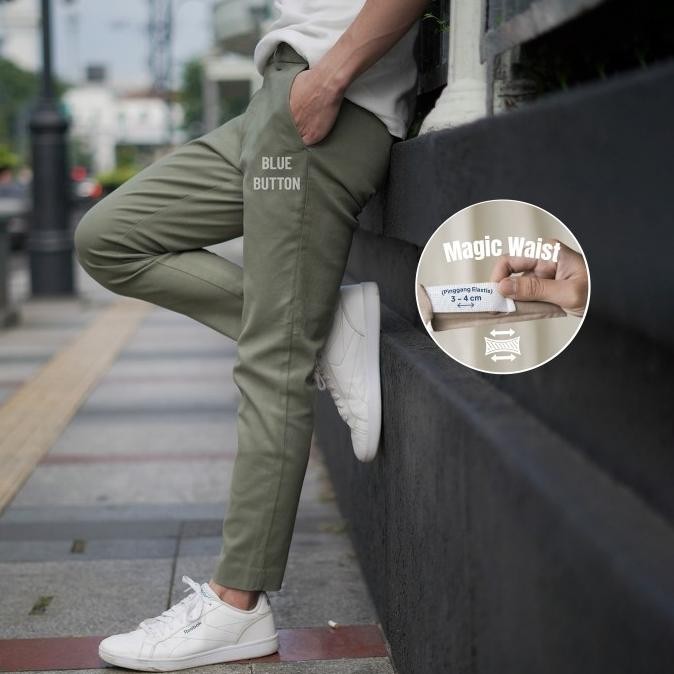 Bluebutton Celana Chino Pria Celana Ankle Pants Slim Fit Sage