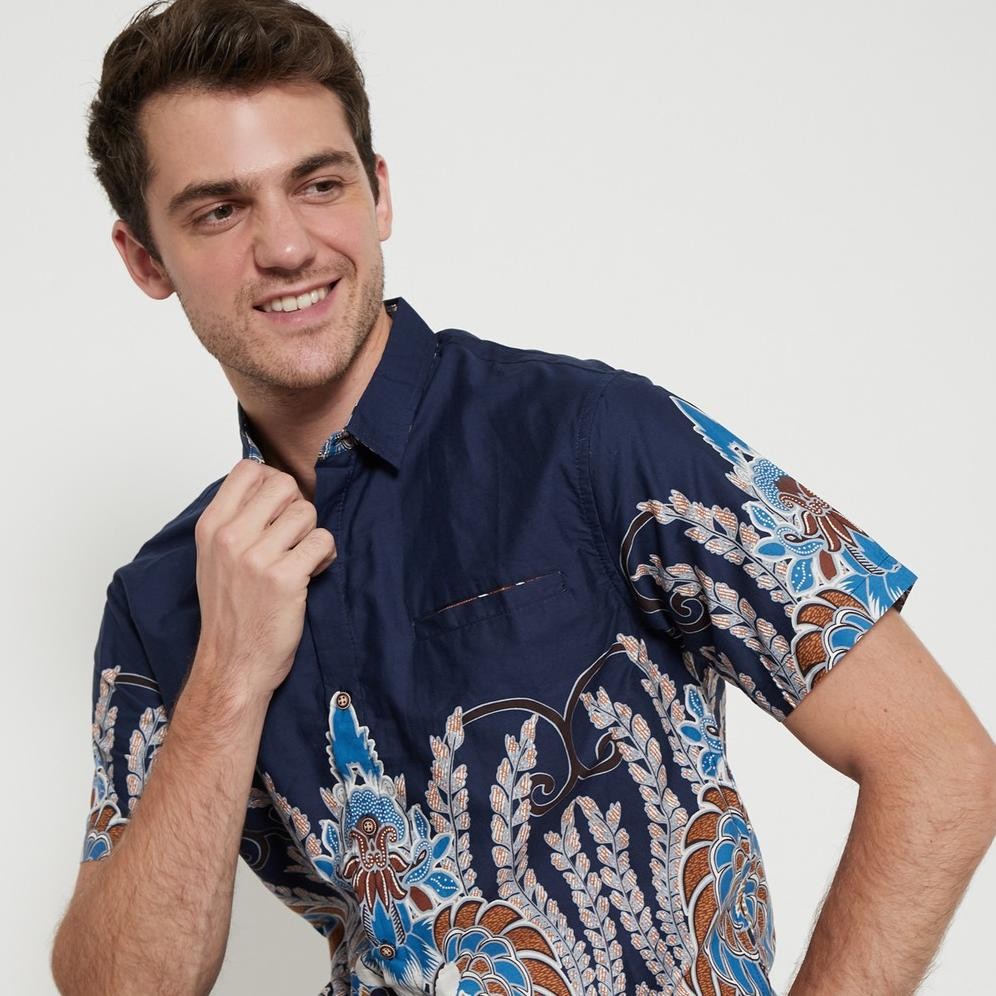 re-65 M231 Kemeja Pria Batik Pendek Navy 1727 Original