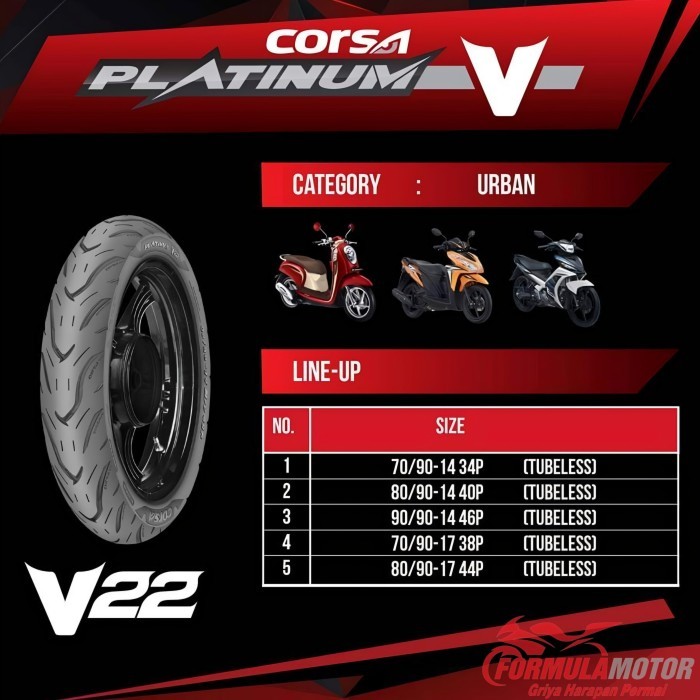 Ban Motor Corsa Platinum V22 Ring 14 Tubeless (Pilih Ukuran)