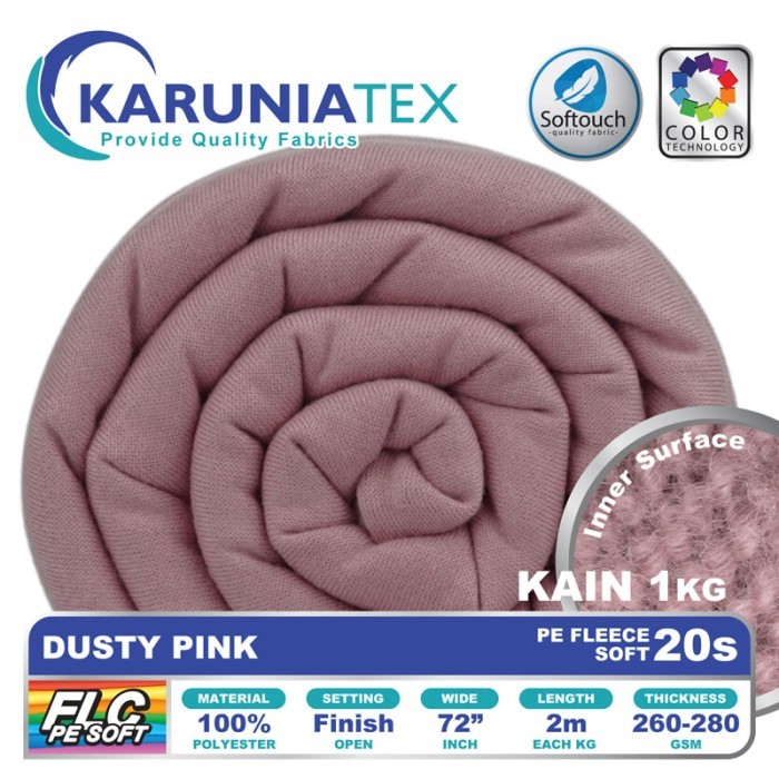 

Kain Fleece PE Soft 20s Kiloan Dusty Pink Karunia Textile
