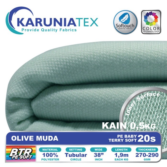 

Bahan Baby Terry PE Soft 20s 0,5Kg Olive Muda Karunia Textile