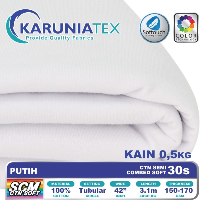 

Bahan Kaos Cotton Semi Combed 30s 0,5 Kg Putih