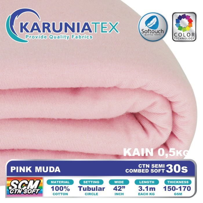 

Bahan Kaos Cotton Semi Combed 30s 0,5 Kg Pink Muda