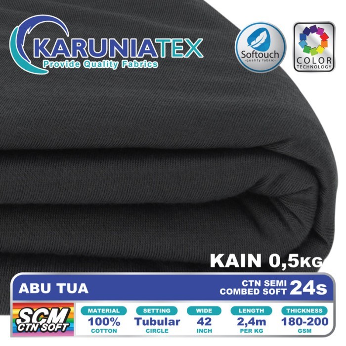 

Bahan Kaos Cotton Semi Combed 24s 0,5 Kg Abu Tua
