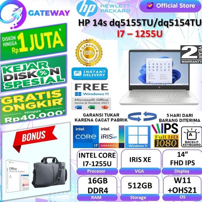 Laptop Hp 14S I7-1255U 16Gb 512Gb Ssd Irisxe W11 Ohs 14"Fhd Ips Dq5155Tu / Dq5154Tu