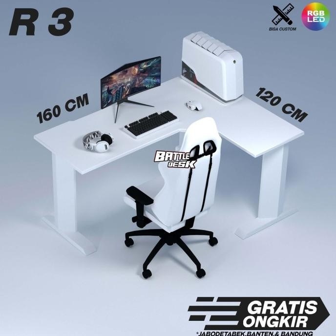 Battledesk R3 Hitam - Meja Komputer Gaming Pc Desk Rgb Murah 160X120