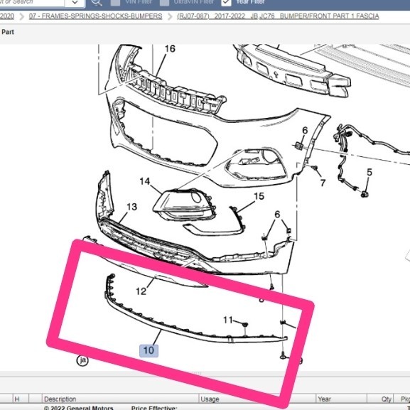 KARET BUMPER BAWAH BUMPER DEPAN CHEVROLET TRAX FL ORIGINAL GM