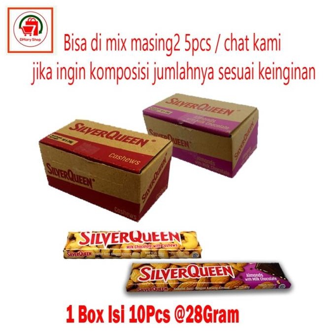 

Silverqueen Almonds Cashews Milk Chocolate 1 Box Isi 10Pcs 280Gram MBS