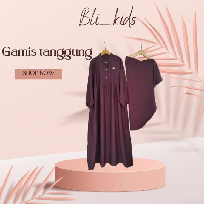 Gamis Tanggung Anak Remaja Bahan Katun Linen, Pakaian Muslim Anak Perempuan Olinstore