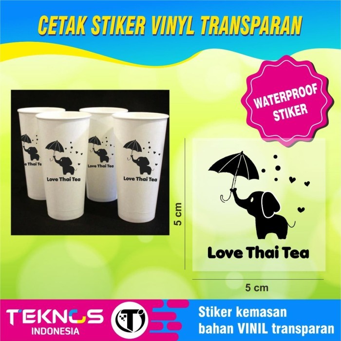CETAK STIKER LABEL KEMASAN GELAS CUP PLASTIK VINYL TRANSPARAN 5x5