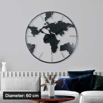 Jam Dinding Besar Globe Design Silent Movement 60cm MS-LIBK Black