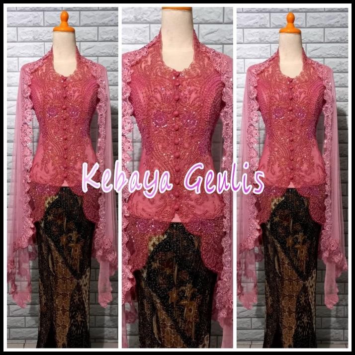 Set Kebaya Merak Modern Kebaya Pesta Kerah Sunda +Selendang +Prisket Best Seller