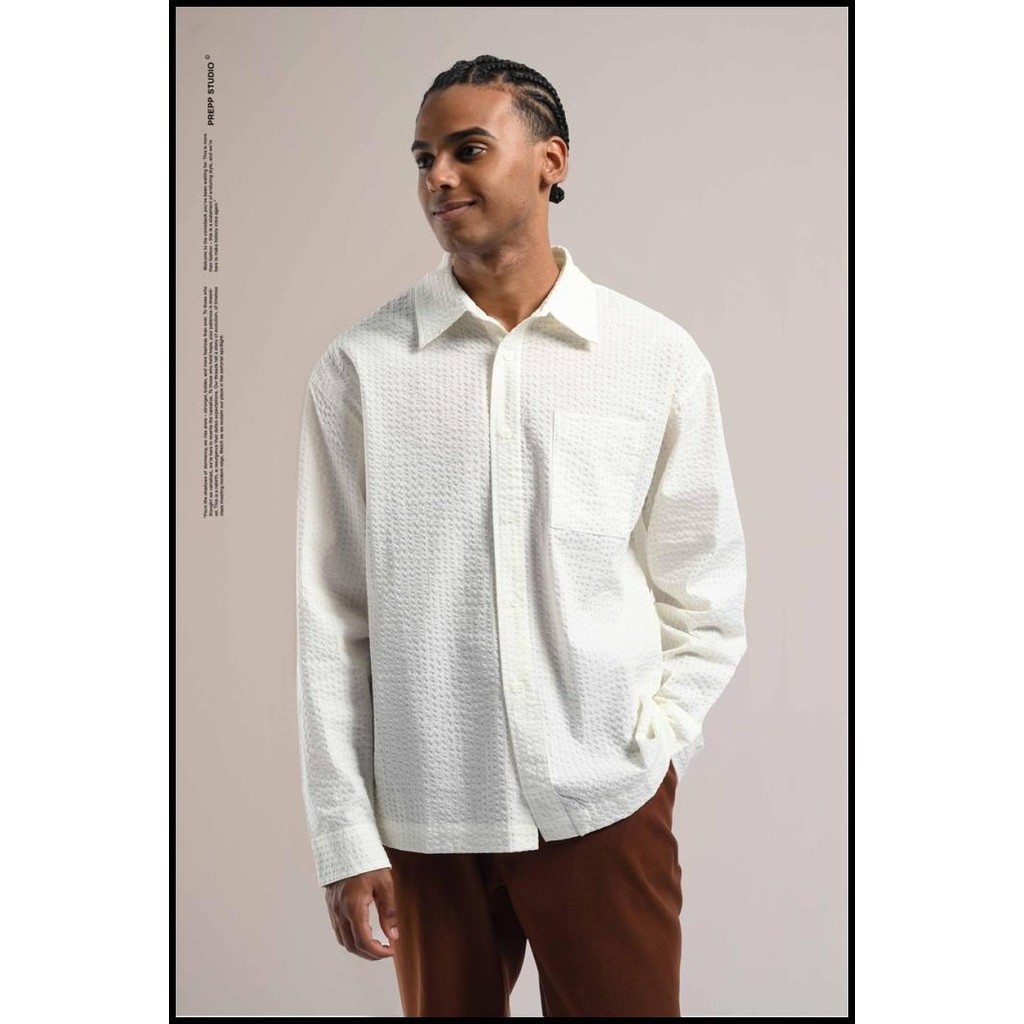 Kemeja Prepp Studio Velofore Seersucker Long Sleeve Shirt White Best Seller