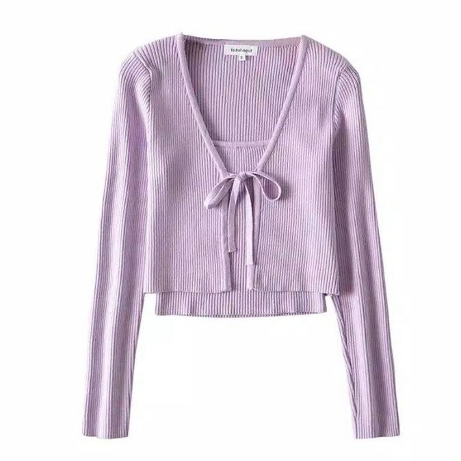 CARDIGAN WANITA CROP TOP KOREA RAJUT LILAC KEKINIAN OUTER TANKTOP