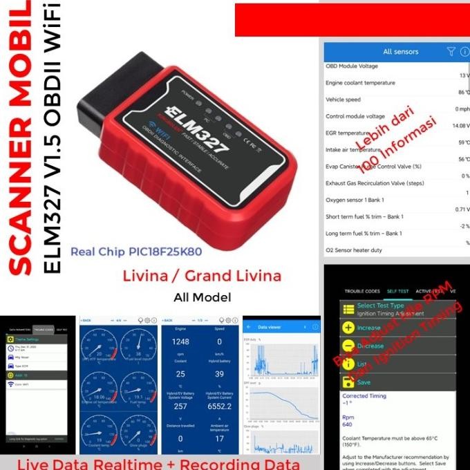 Scanner Mobil Elm327 V1.5 Chip Ori Obd2 Grand Livina Connect + Setting