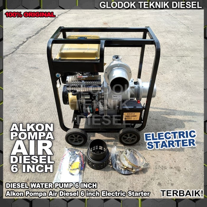 Mesin Pompa Air Sawah Irigasi Diesel Solar Alkon 6 Inch Electric Starter Waterpump Water Pump 6inch
