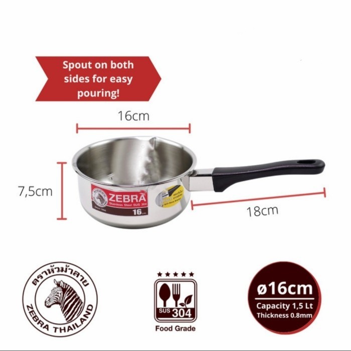 Sauce Pan ZEBRA 16 Cm 166307 Stainless Steel - Panci Stainless - Sauce