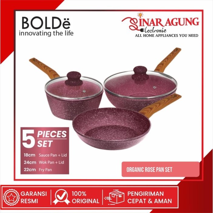 Bolde Organic Rose Pan 5 Set Pan Anti Lengket Granite Coating