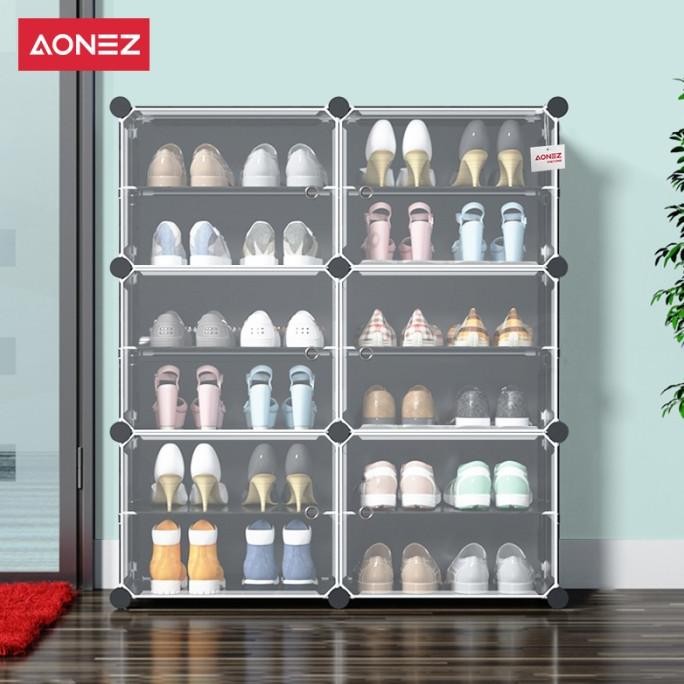 Aonez Rak Sepatu Anti Debu 2 Kolom 6 Layer Tebal Shoe Rack Portable