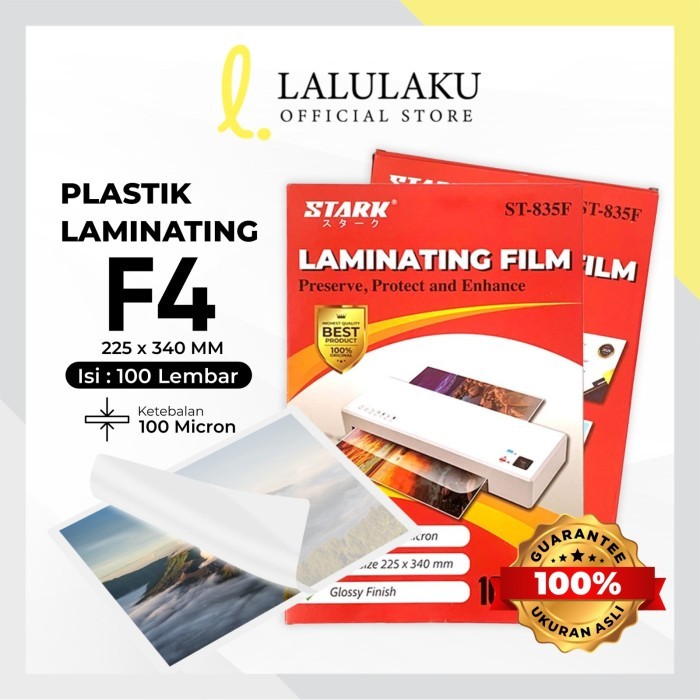 

Plastik Laminating Film F4 Folio Stark 100 Micron / isi 100 Lembar 225 x 340 mm / Per Pak