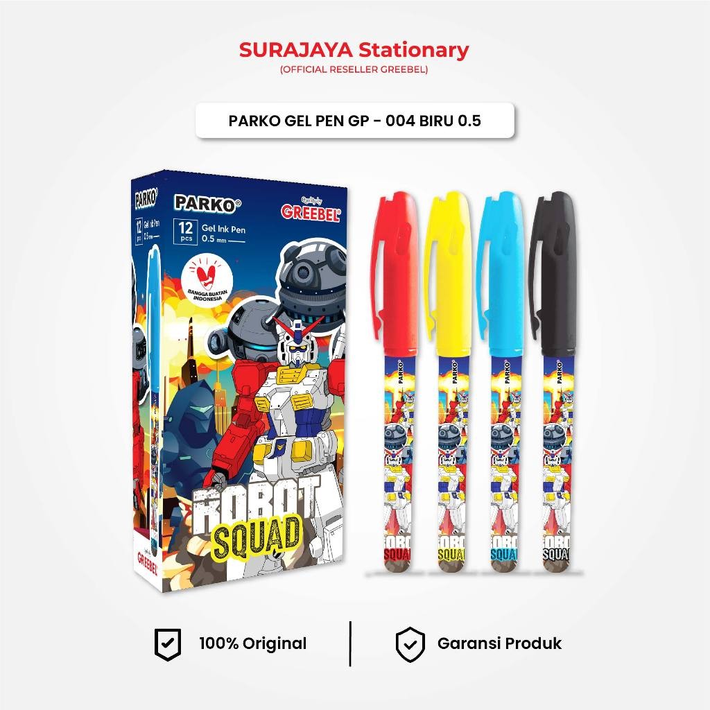 

PARKO PULPEN GEL / Gel Pen GP-004 0.5 Hitam (12PCS/SET) / Ballpen Gel Ballpoint Bolpen Bolpoin Pena Gel