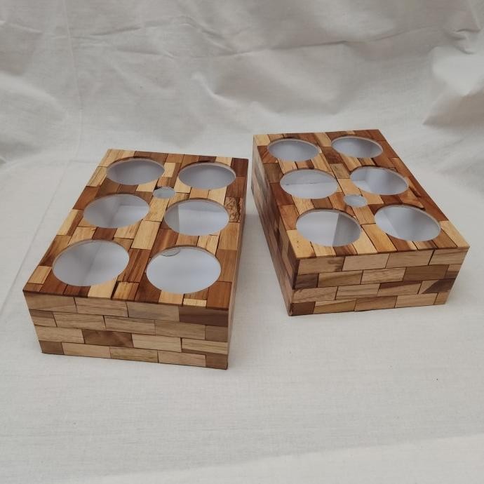 ___] Tempat Air Mineral Gelas lapis Kayu Jati Wadah Aqua Gelas Dekorasi